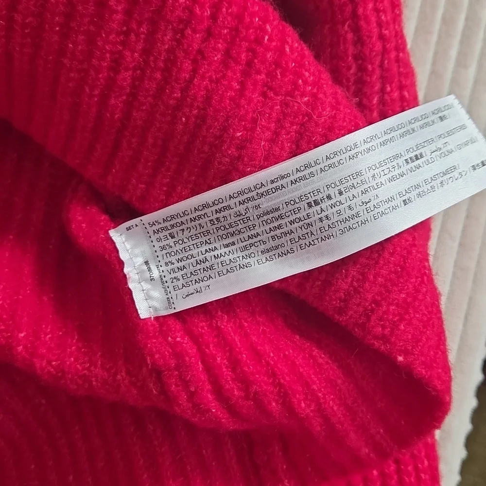 Mango Red V Neck Wool Blend Sweater